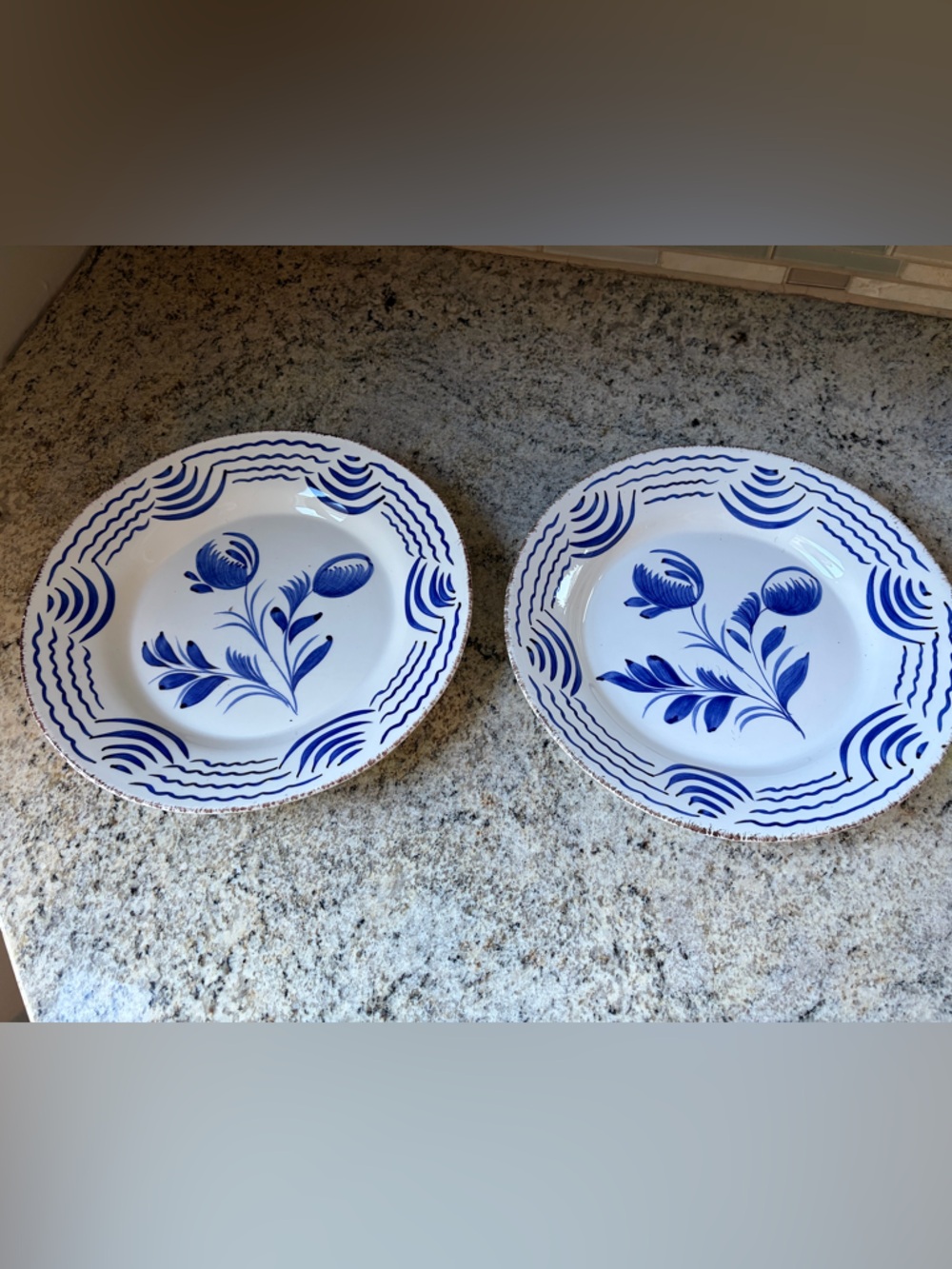 Abigail’s Portugal set of two flowers and waves blue and white dinner plates